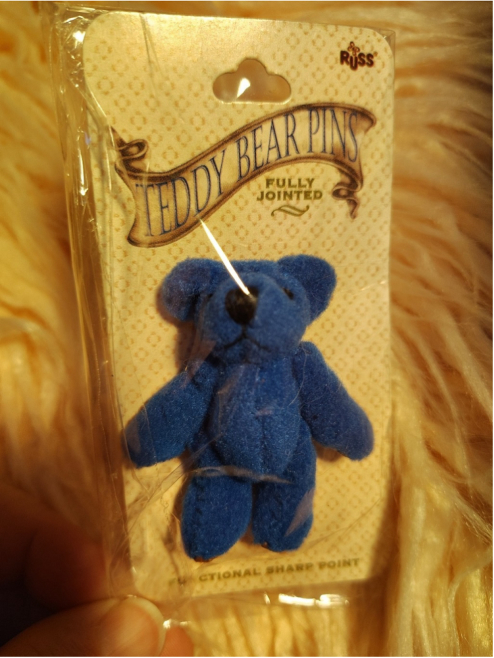 Russ Teddy Bear Pin Fully Jointed Blue Item 7752 New on Card